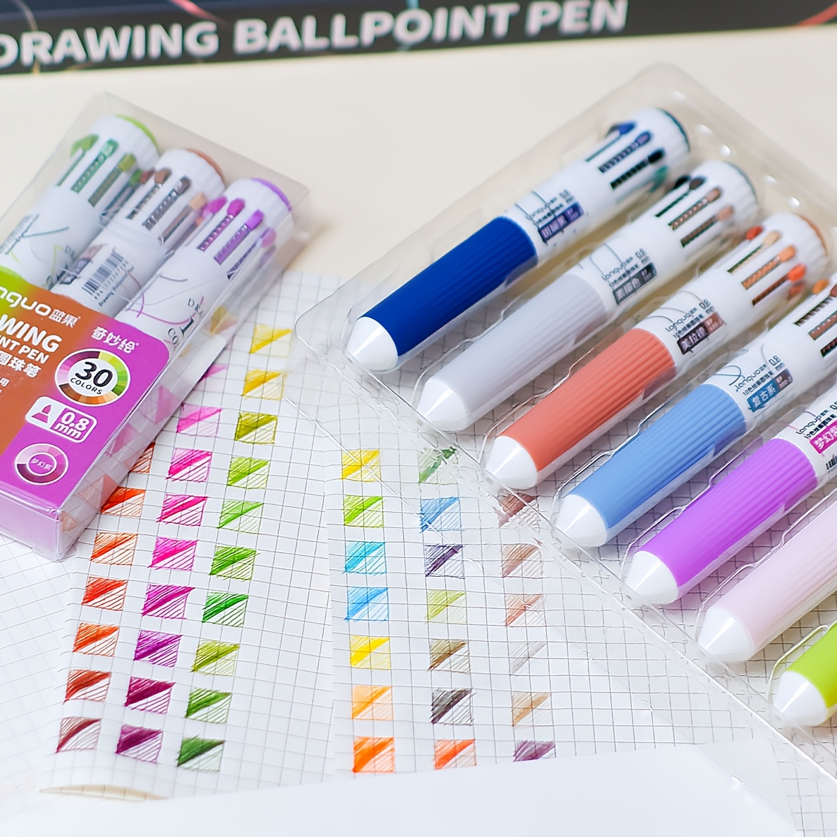 LANGUO 10-in-1 Ballpoint Pen Set, Quick Drying & Stackable Colors