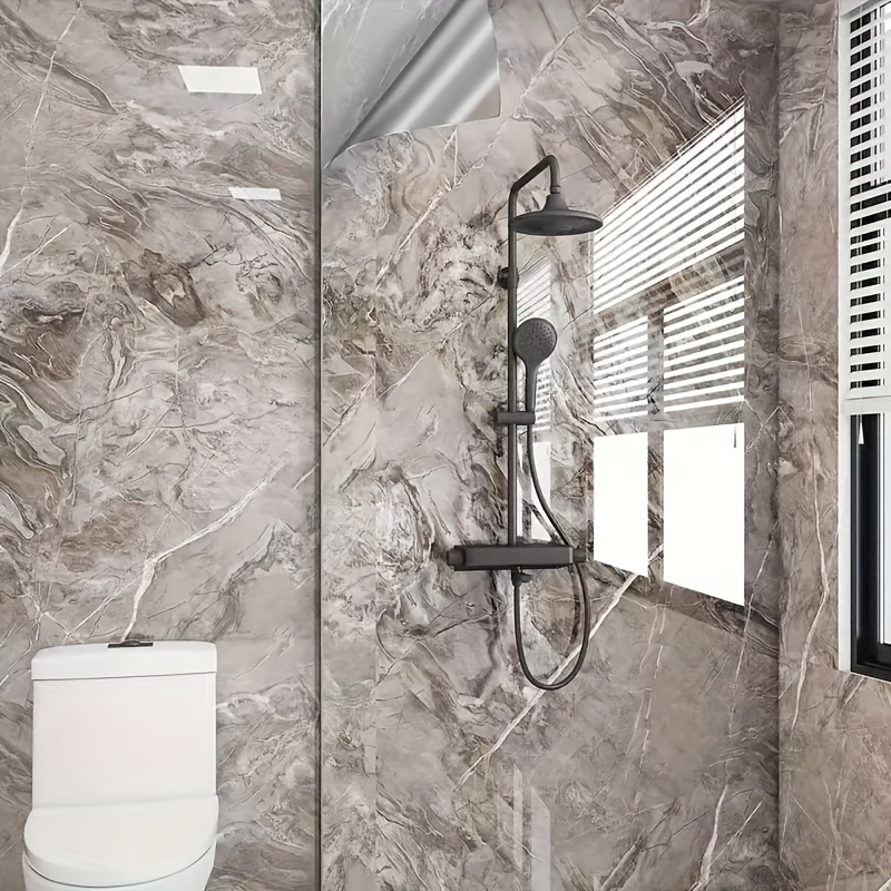 1 roll extra large self marble texture wallpaper floor tiles peel and stick vinyl plank sheets in grey black white gray beige high quality for kitchen bathroom shower tv walls floors decor with textured surface suitable for large easy to clean durable vinyl material random matching design suitable for more Product details 11