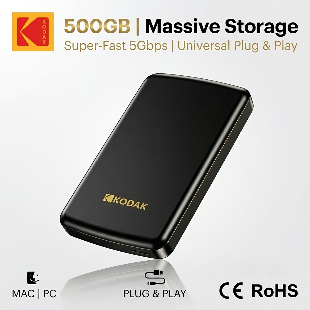 TEMU Kodak Hdd 500gb 2.5-inch Portable External Hard Drive, Usb 3.0 Interface, 5gbps Transmission Speed. Suitable For Laptops, Pcs, , Ps4, Xbox -