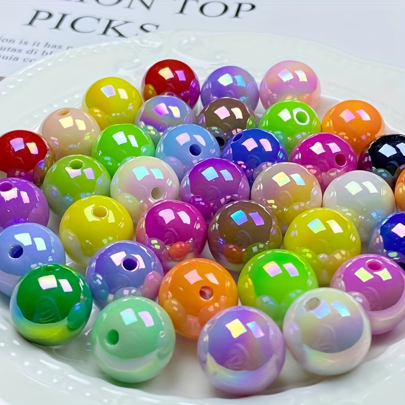 

10 Pcs 16mm Acrylic Colorful Glossy Dazzling Uv Non-scratch Straight Hole Beads Diy Handmade Bead Accessories, For Making Bracelet Necklace