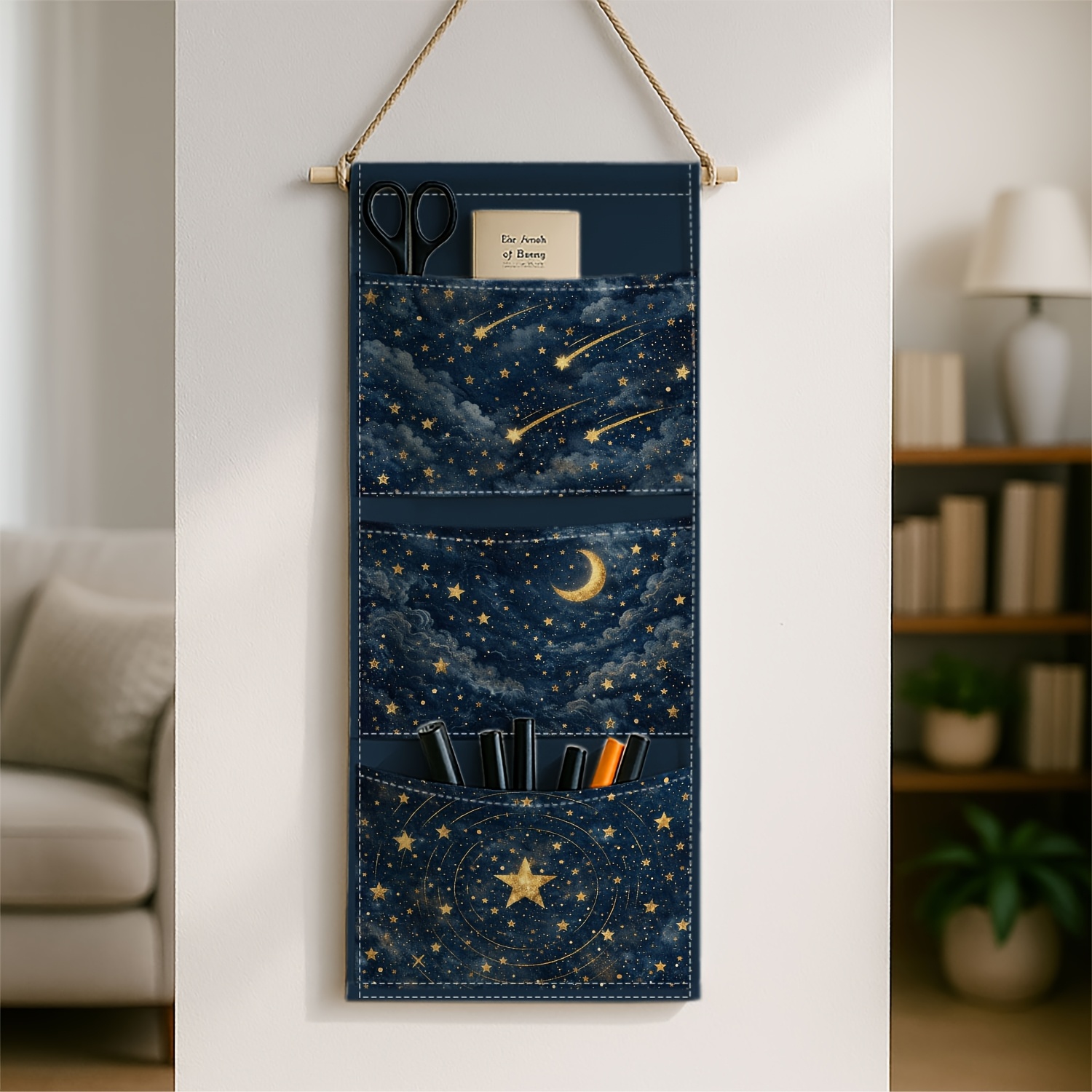 TEMU 1pc Mystical Celestial Wall-mounted Storage Organizer - With Moon & Design, Multi-tier Hanging Suitable For Living Room, Bedroom,, Room Decor,