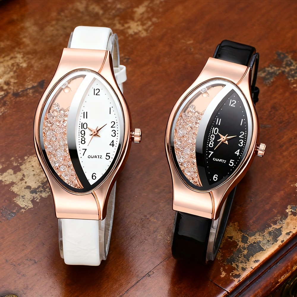 TEMU Set Of 2 Women's Casual Quartz, Chic And Fashionable Synthetic Faux Leather Watches