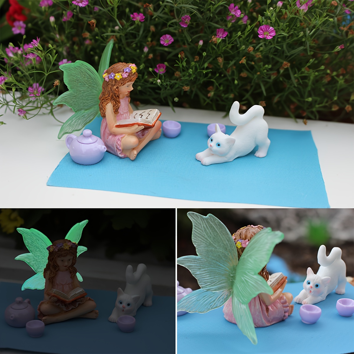 

1set Fairy Reading And Drinking Tea Statue Cat Statue Resin Crafts Home Furnishings, Fairy Garden Bonsai Decorations, Office Desk Mini-ornaments, Gifts For Family And Friends