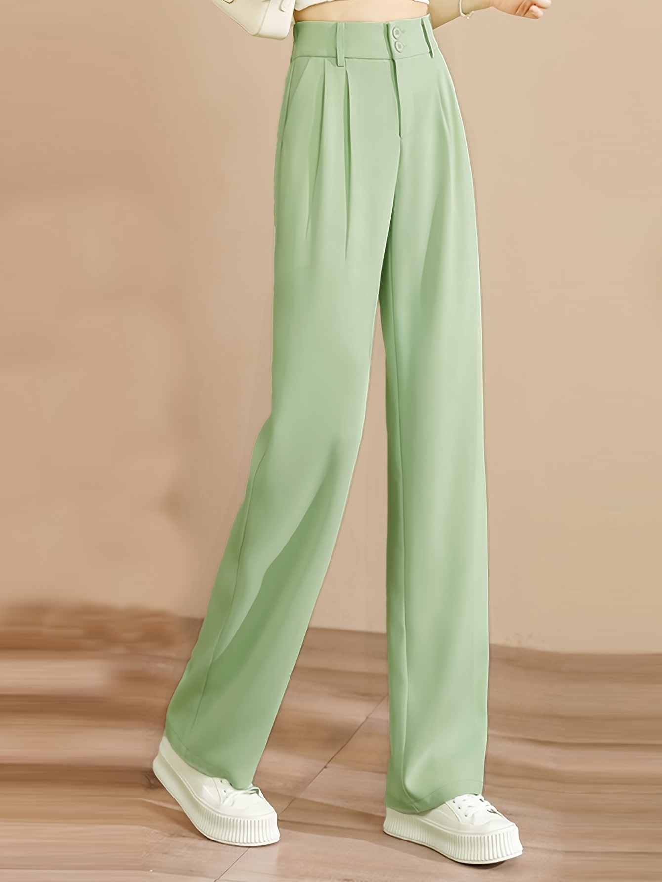 womens light green high waist wide leg pants casual straight - Temu United  Arab Emirates