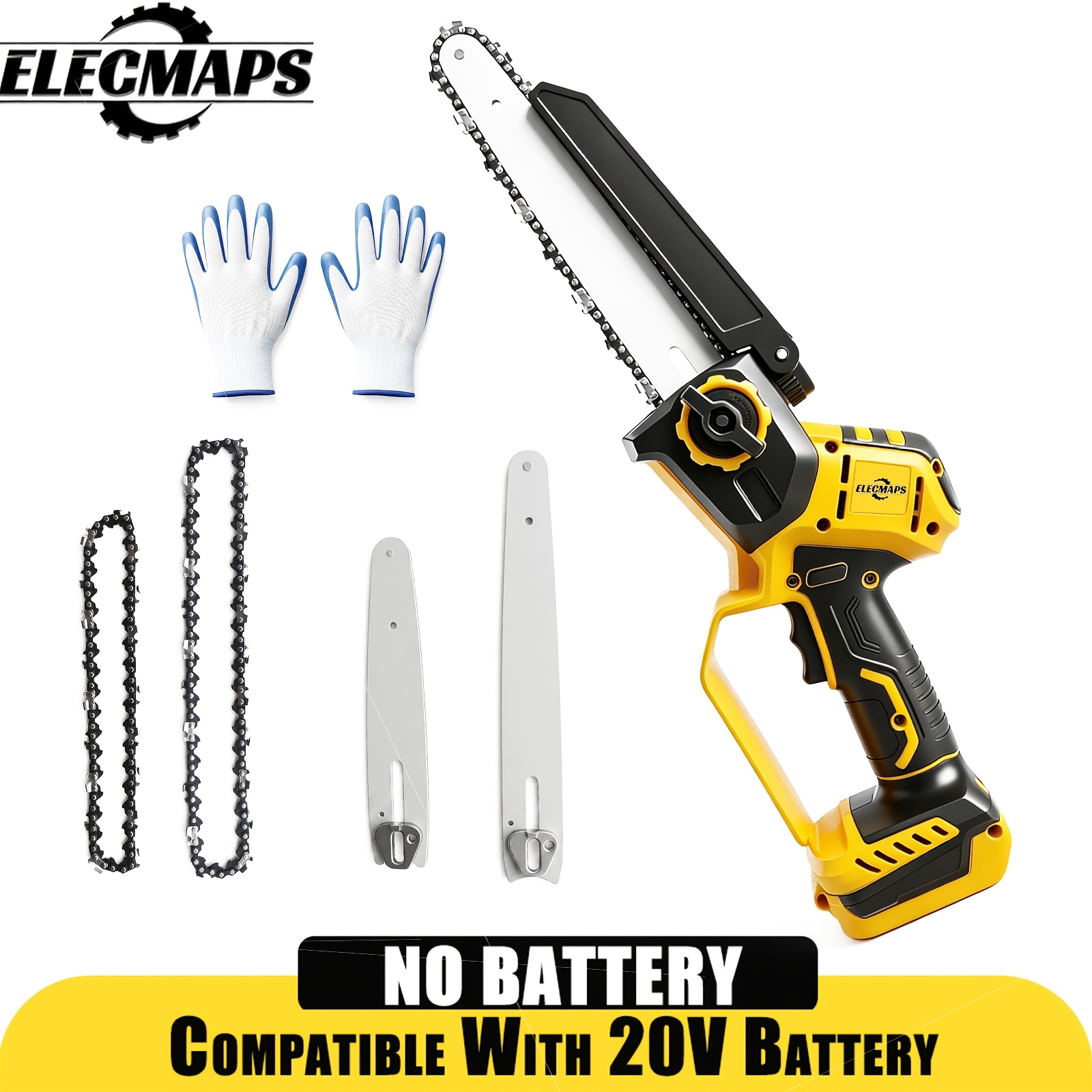 TEMU Cordless Mini Chainsaw Compatible With 20v Battery, Brushless Motor, Chain Adjustment, Automatic Lubrication, 6 Inch And 8 Inch Guide Bars With