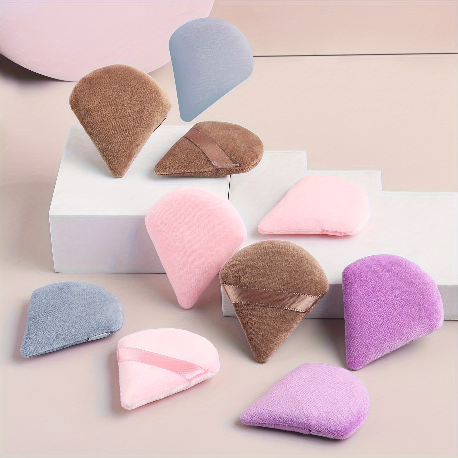 

10-pack Pure Cotton Triangle Makeup Sponges, Unscented Dual-layer Beauty Blenders For Liquid Foundation, Loose Powder, And Eye Shadow - Suitable For Normal Skin Types