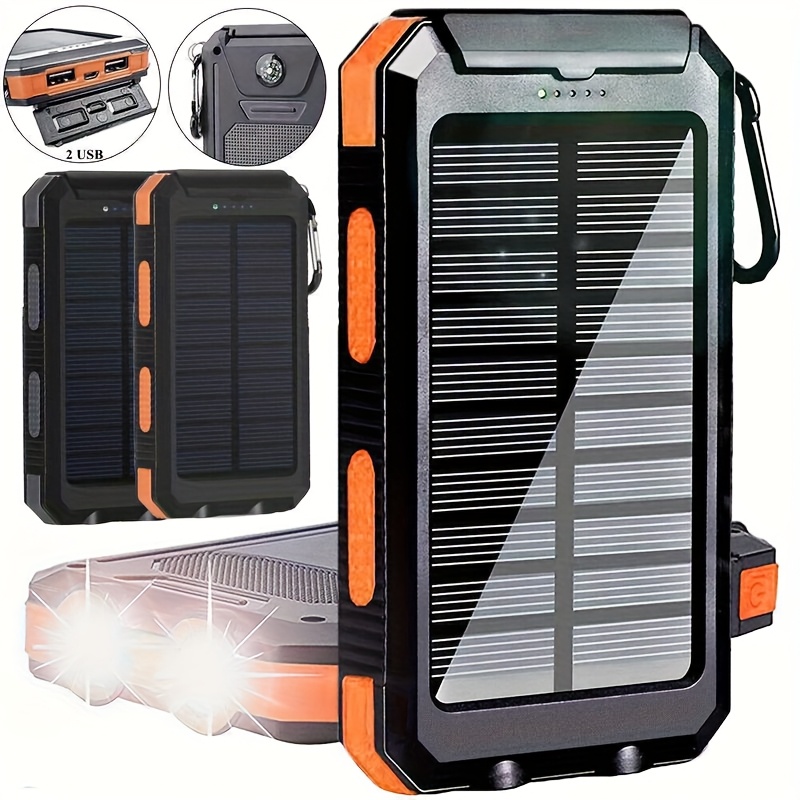 

10000mah Solar Power Bank, Portable Power Bank, Portable Charger For All Devices - Long , Led Flashlight, Carabiner