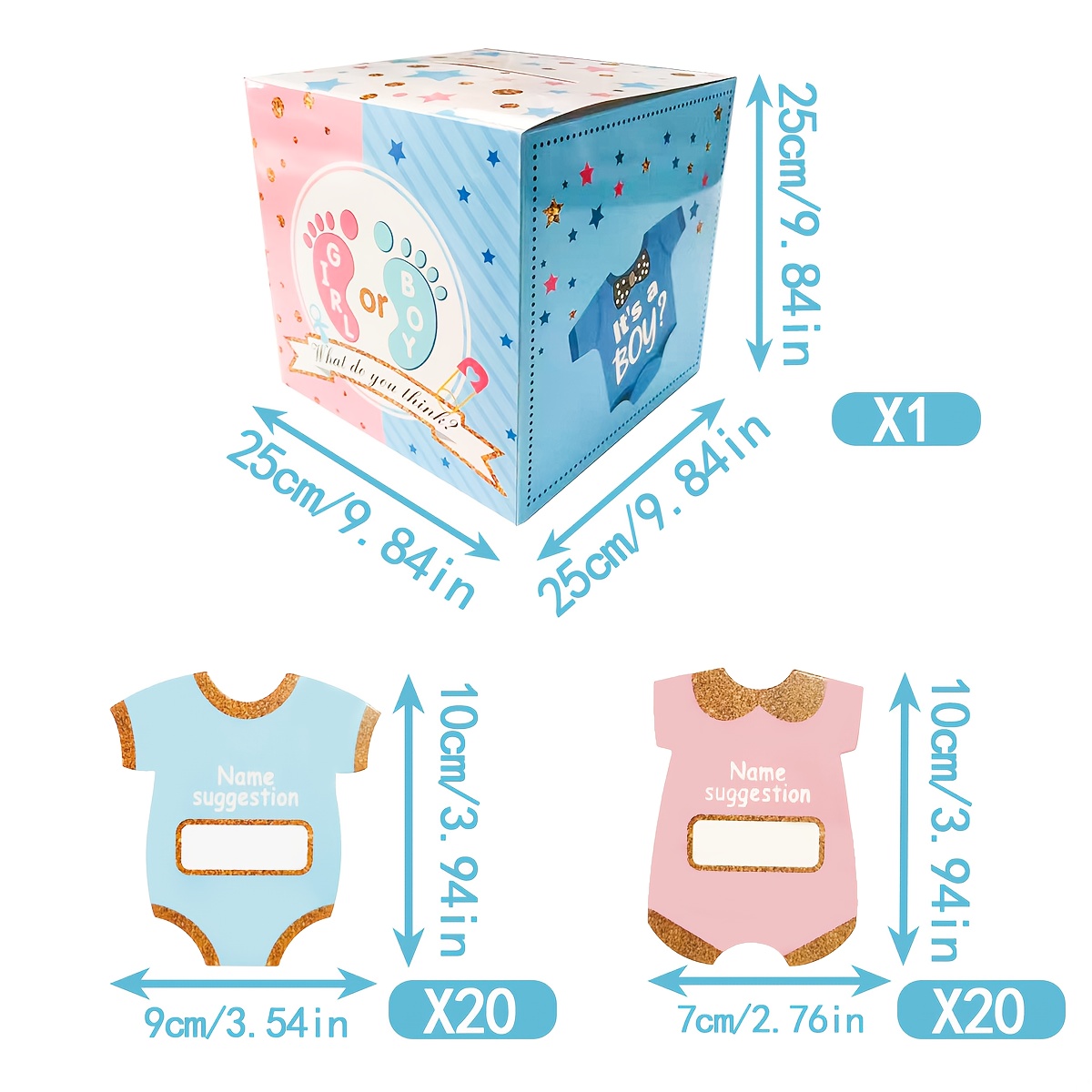 Image of 41pcs Set, Gender Reveal Ballot Box For Baby Showers, Name Card Box, Includes 1 Cardboard Box With Paper Cards And 20 Pink Paper Cards