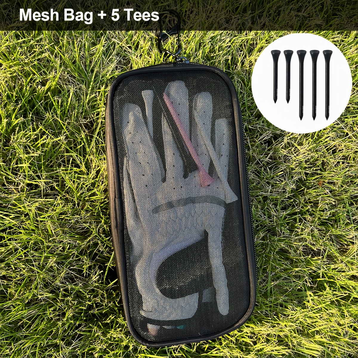 TEMU Golf Glove Mesh Storage & Drying Pouch With Carabiner Clip, Hanging Zipper Organizer For Golf Tees, Tools And Small Golf Accessories, Golf Bag