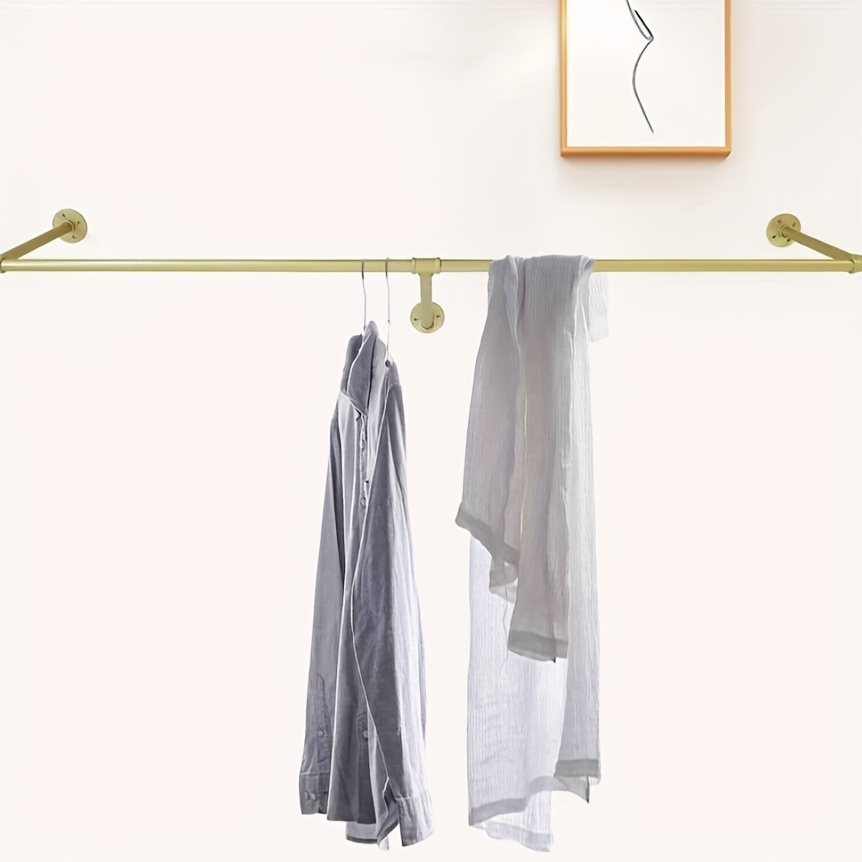 

1pc Metal Wall Mounted Clothes Hanging Rack, Single Rod Clothes Rack, Detachable Clothes Hanger, Metal Gold Clothes Hanging Shelf