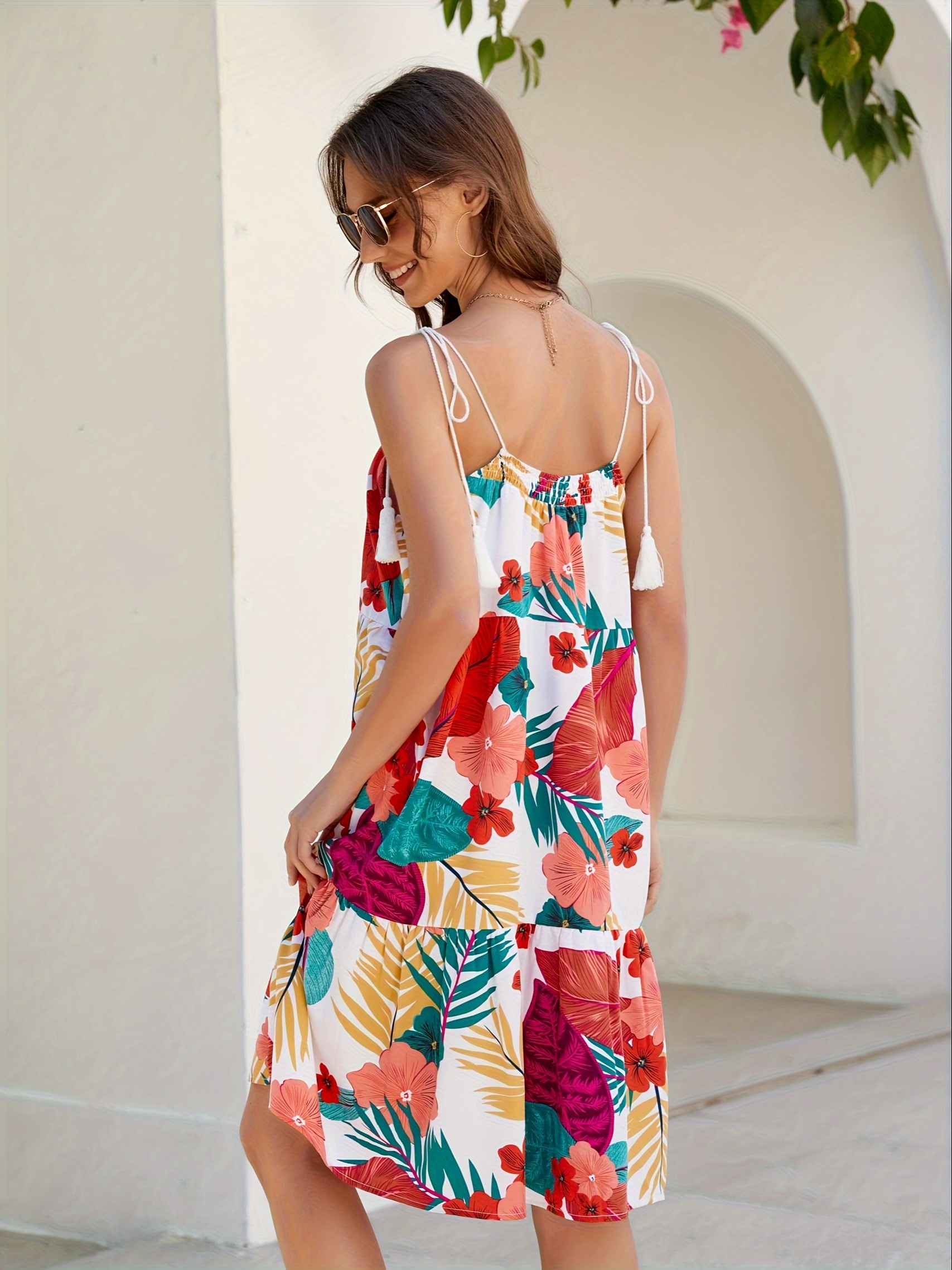 women summer hawaiian midi dress 2024 spaghetti strap floral - Temu