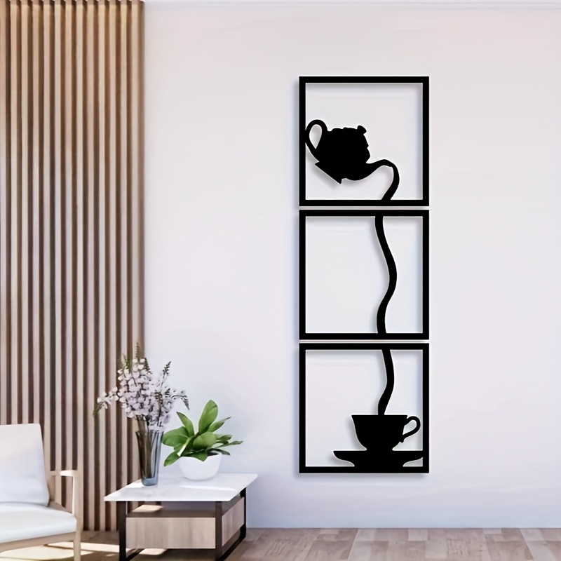 3 stücke schwarze silberne gleiche   stücke metall wandkunst set | küchenwand dekor | kaffeebar schild |   schild | café wand dekor | geschenk kreativer kaffeehaus restaurant wandhängung dekoration zwei größen von dekorationen,   dekoration, wand dekoration. natürlich kann es auch als jede   als einzugsgeschenk, geburtstagsgeschenk, valentinstagsgeschenk, hochzeit, weihnachtsdekoration geschenk statuen verwendet werden!