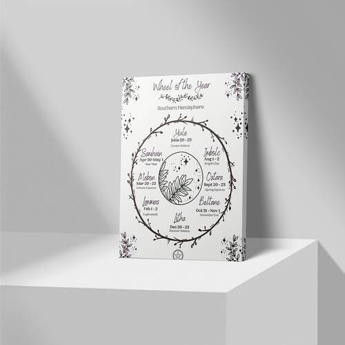 2d flat 1pc framed wheel of the year wall art seasonal calendar poster with southern spring summer fall winter easter hook mountable canvas print for living room bedroom kitchen decor
