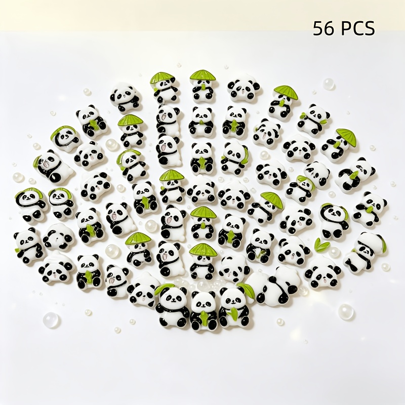 TEMU 56pcs Resin Panda Shaped Additions, Materials, Flat Design, Suitable For Nail Art, Phone Case, Hair Clip Decoration, Scrapbooking, Bead