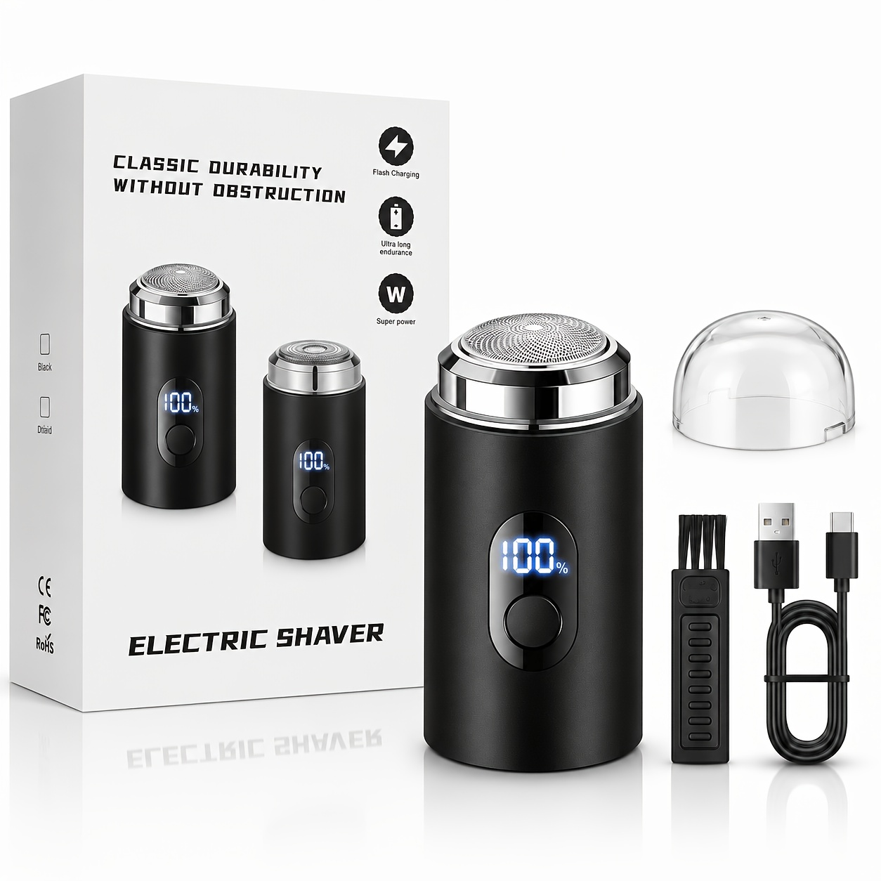 TEMU Portable Electric Shaver For Men, Usb Rechargeable Mini Razor With Led Digital Display, Cordless Beard Trimmer, Travel Friendly Grooming Kit,