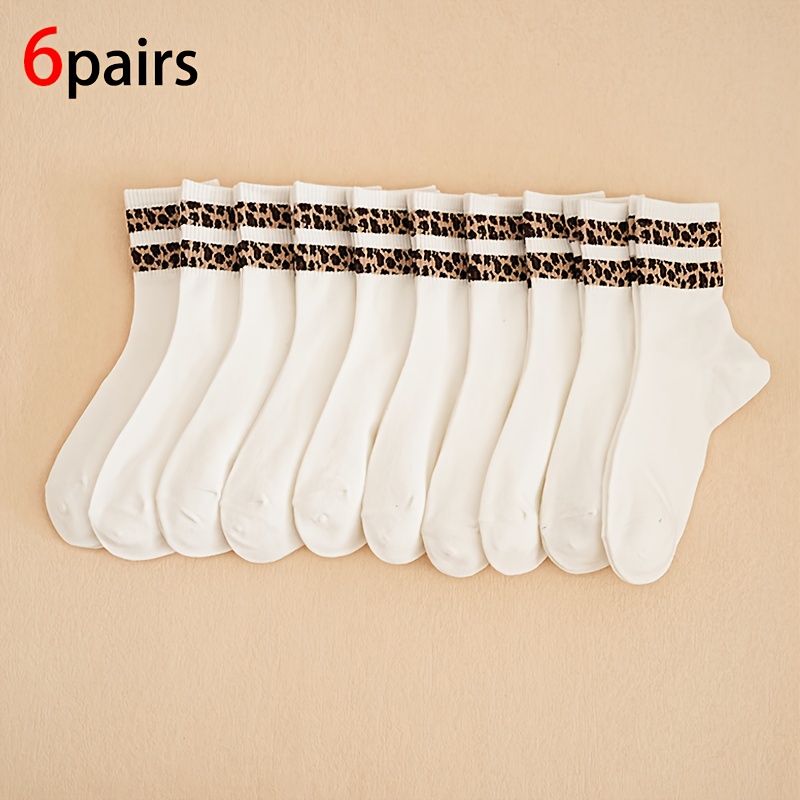 E-shop 6 Paar Unisex weiße Knöchelsocken mit Leopardenmuster Streifen – weich, bequem, vielseitig – geeignet für den , Outdoor-Sport zu Hause – das