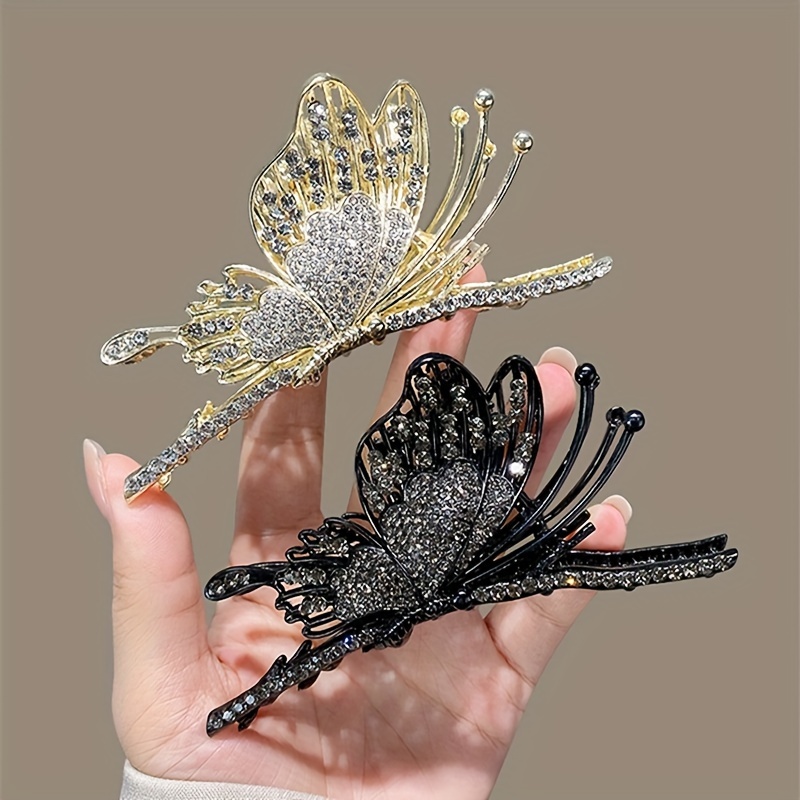 

Vintage Sparkling Rhinestone Decorative Butterfly Shaped Hair Claw Clip Large Elegant Hair Grab Clip Ponytail Holder For Women And Daily Use