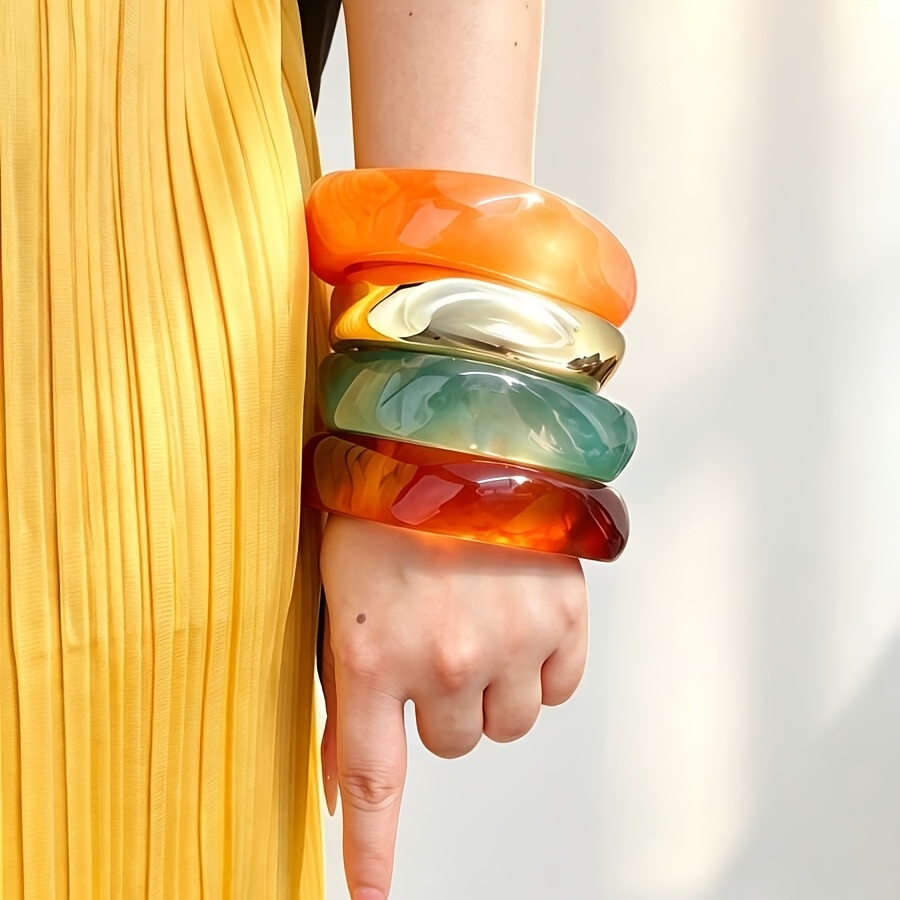 4pc Retro Gradient Marble Pattern Stackable Resin Bracelets