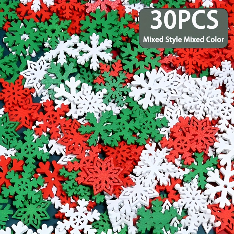 TEMU 30pcs Artificial Christmas Snowflake Decorations - Multicolor (red, Green, White, Black) Star & Plain Cutouts, All-purpose Holiday Ornaments For