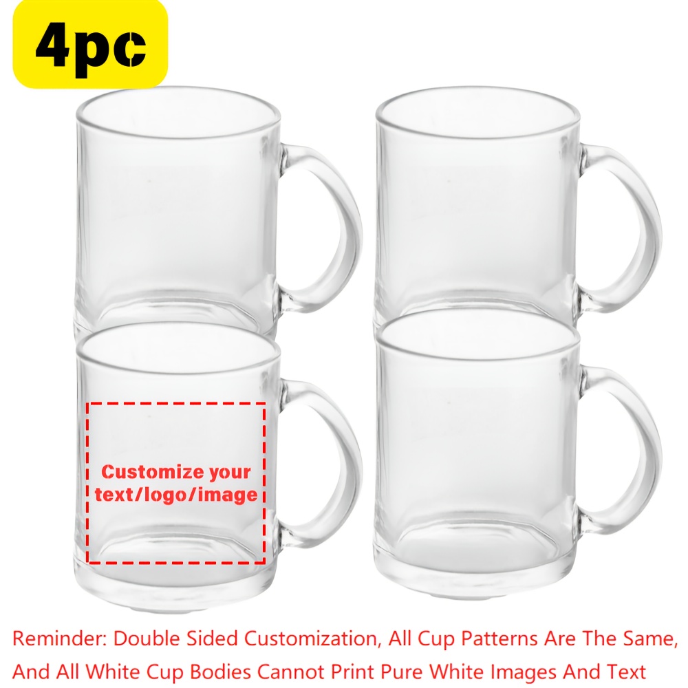 TEMU 4pcs Customized Transparent Mugs | Professional Double-sided Printing, Personalized Photo Customization, Ideal For Birthdays, Weddings, Creative