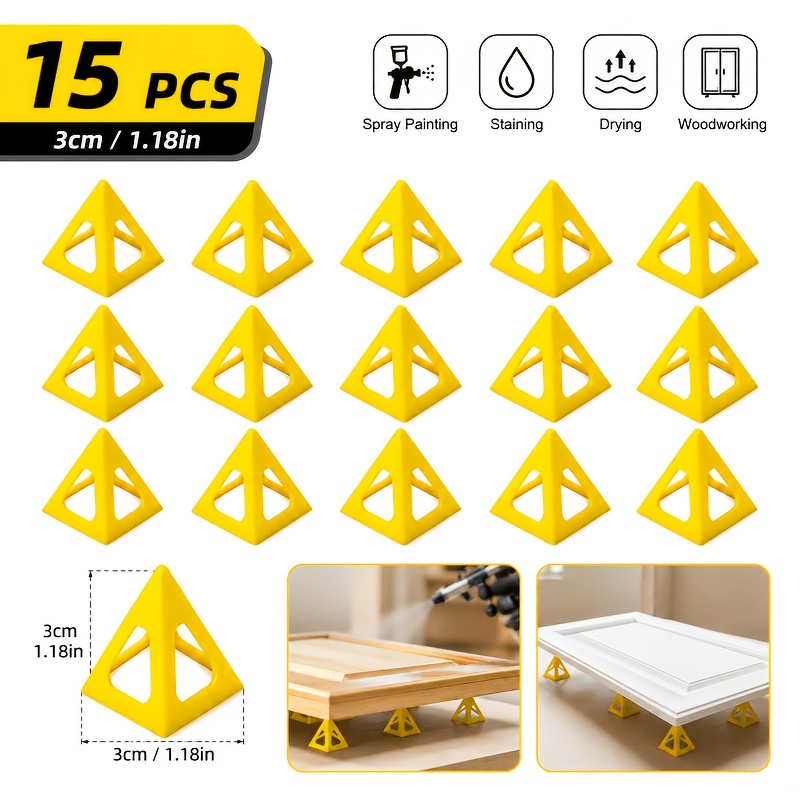TEMU 15-pack Yellow 3cm (1.2in) Painting Pyramids, Plastic Risers For Cabinet Doors, Woodworking, Furniture, Reusable Cone Stands For Spray Painting,