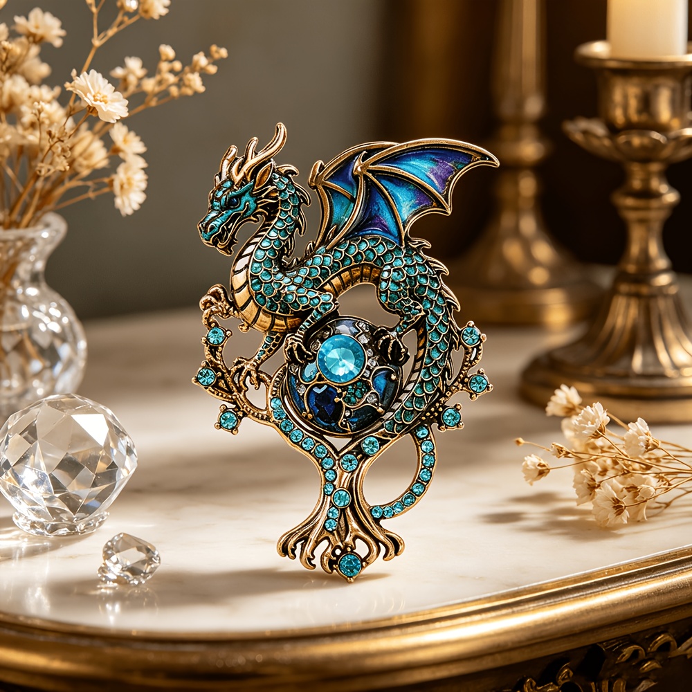 TEMU Broche Émaillée Dragon Dominant Vintage, Épingle Dragon Incrustée de Strass, Accessoire de Mode Gothique Punk Cadeau Adapté aux Costumes et