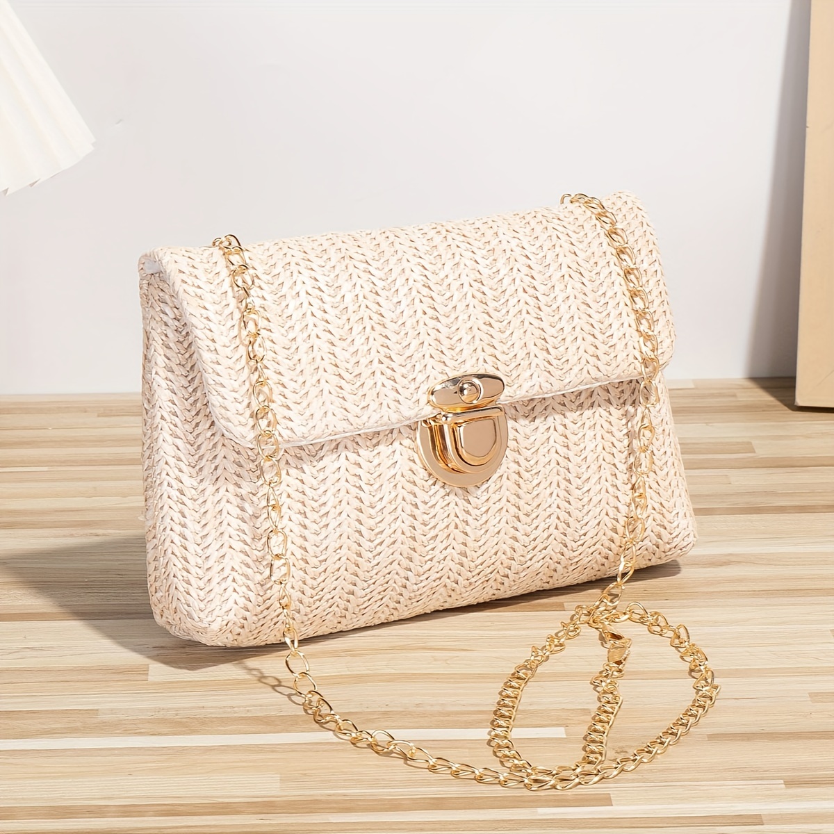 elegant beige woven tote bag strap durable pvc Temu Bahrain