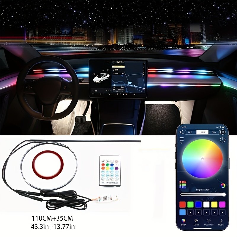 TEMU Usb-powered Led Car Ambient Light Strip - Rgb Music Sync, Control, For Dashboard & Console Decoration, Neon Light Accessories For Cars