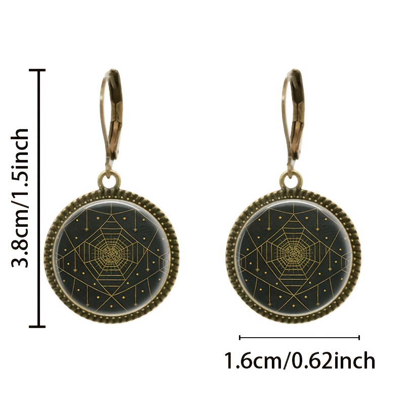 2pc Cyan Classic Pendant Earrings Set, Geometric Pattern Design