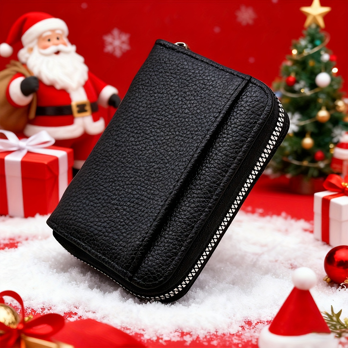 Image of 1pc Unisex Popular Lychee Pattern Large Capacity Accordion Card Holder Coin Purse Portable Wallet Christmas Gift