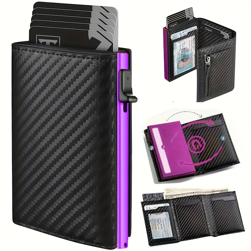 stylish   up wallet   fiber   credit card holder carbon fiber microfiber synthetic leather slot and rfid blocking   card sleeve coin purse suitable for men and women birthday gift