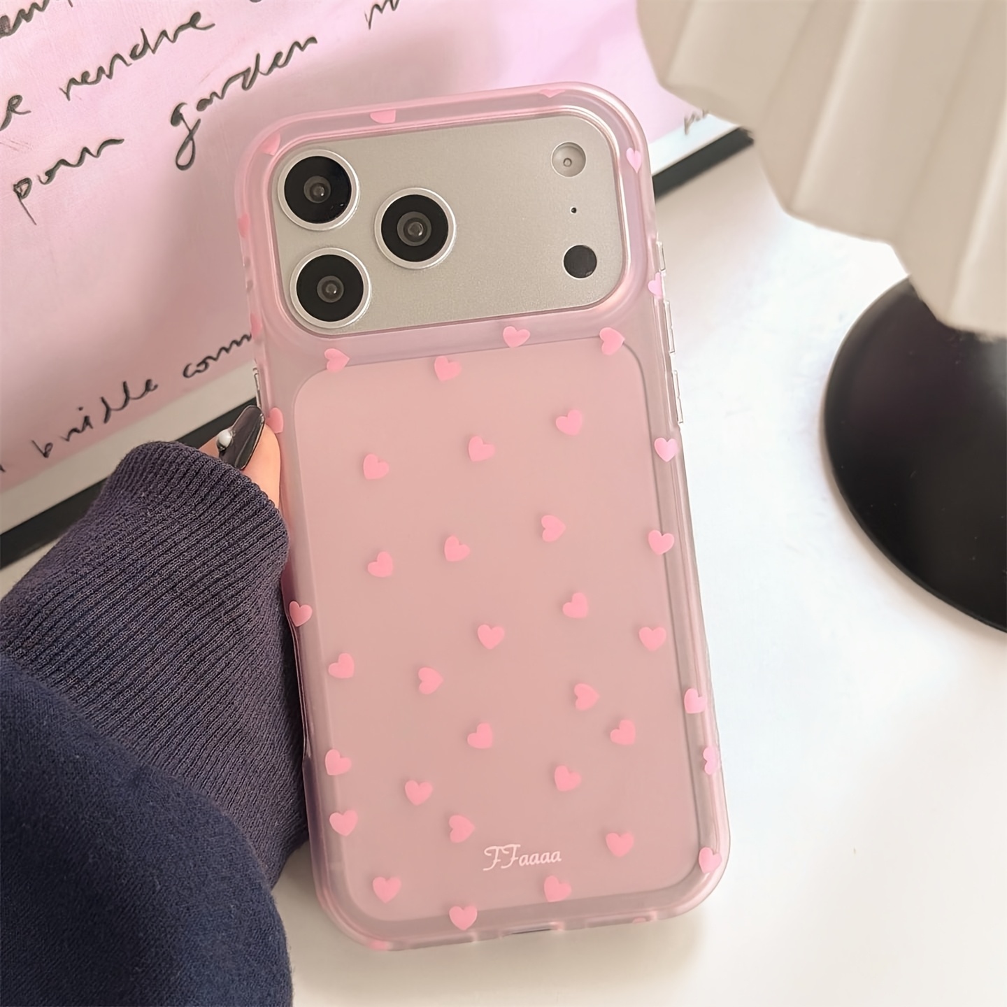TEMU Phone Case - Full-screen Heart Pattern Frosted Phone Case Suitable For Iphone 17, For Iphone 17 Pro Max, For Iphone 17 Pro/16/11/13/ Plus/15