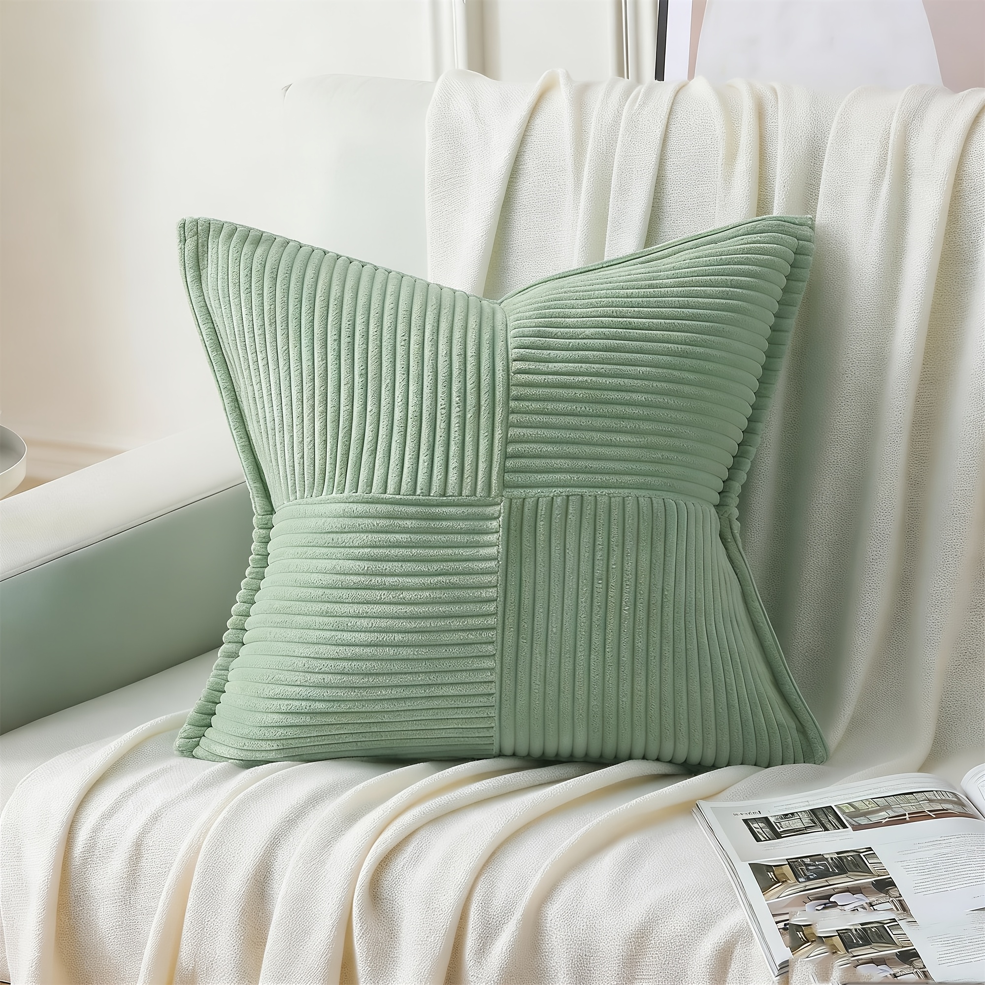 1pc Plain Cushion Cover Without Filler,corduroy Pillowcase For Sofa, Home Decoration