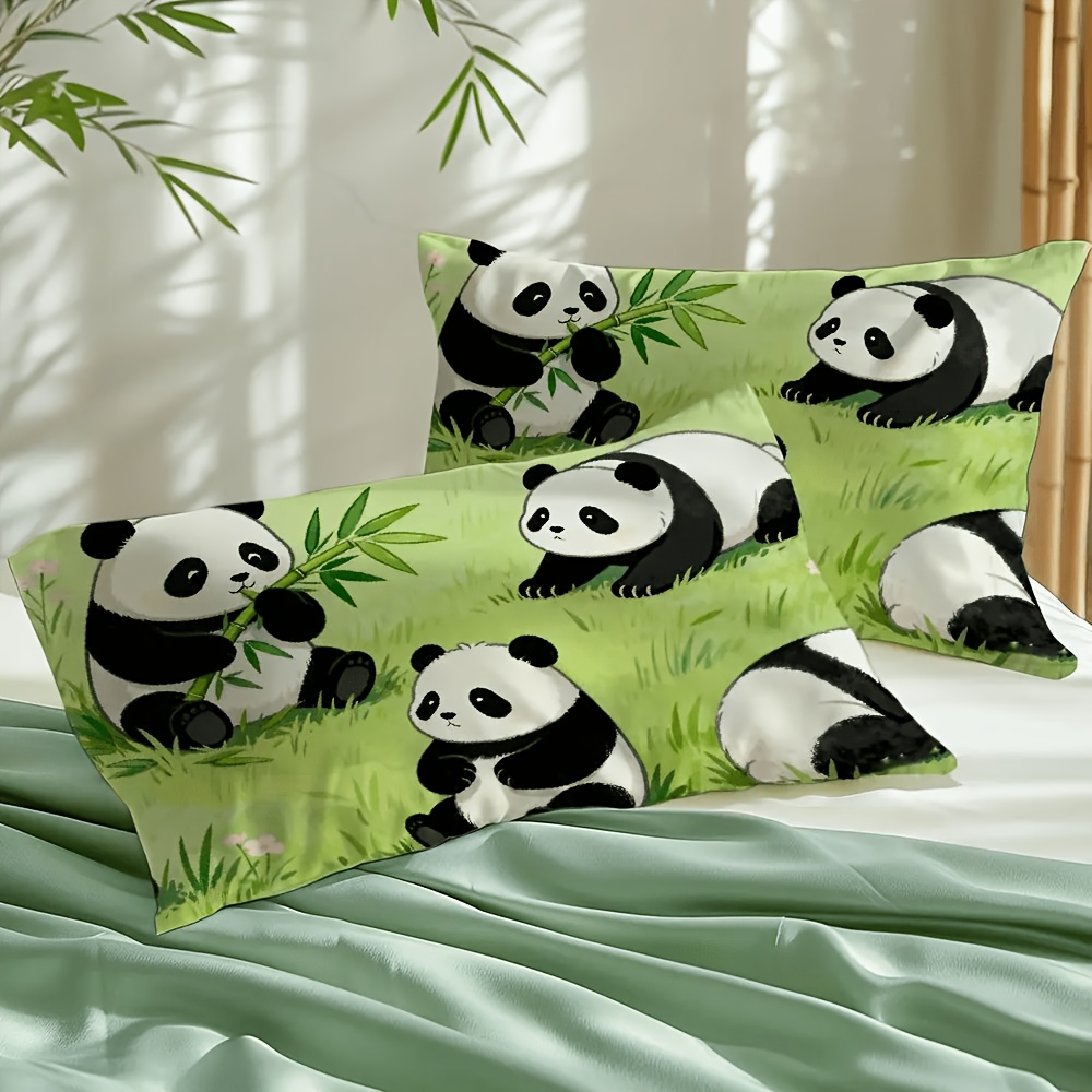 TEMU Set federe piatte 2D con simpatici panda in foresta di bamb羅, stampate giocoso, adatte per l'arredamento moderno country, biancheria da letto
