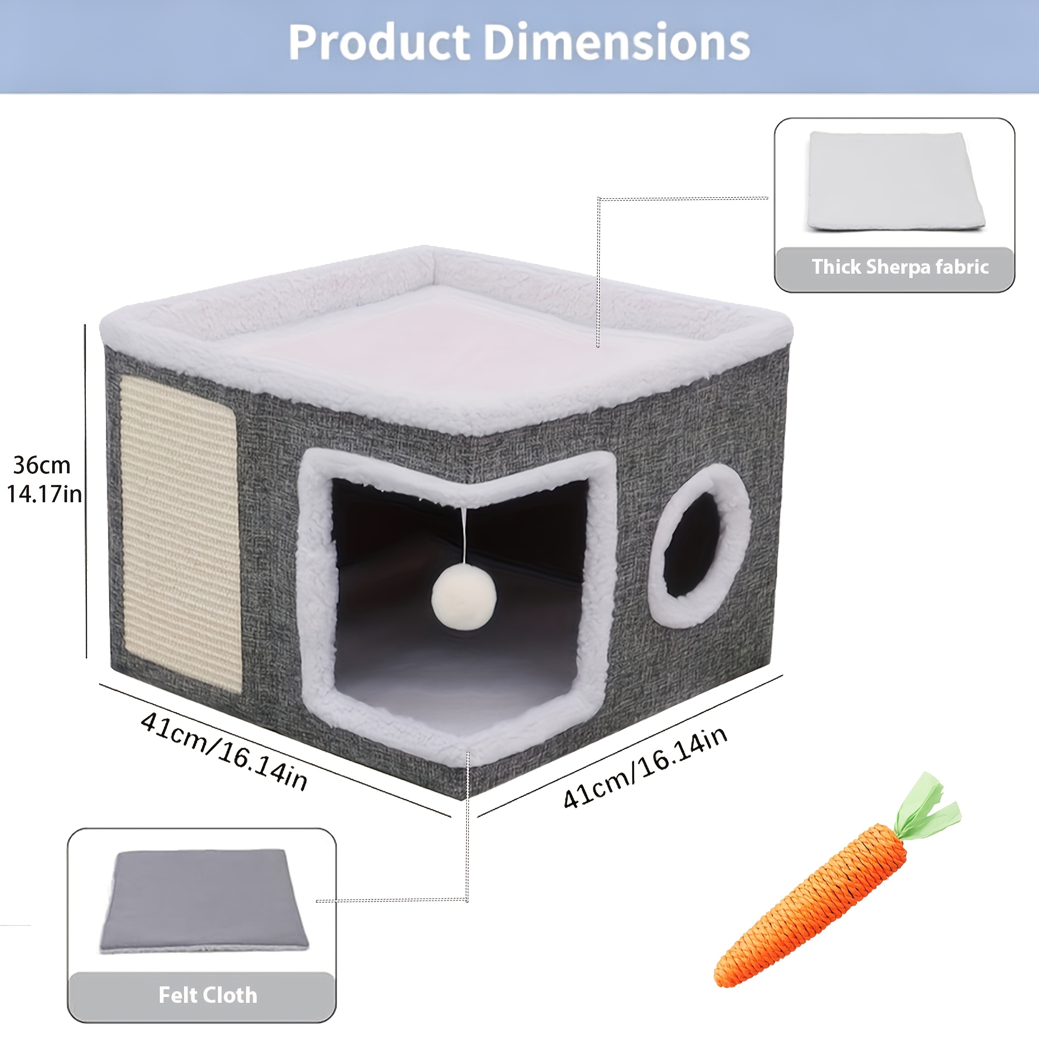 Image of 3-in-1 Cat House With Scratching Board And Toy Ball, Foldable Cat House, Suitable For , Foldable Kitty Sofa For Indoor Cats And Small Dogs