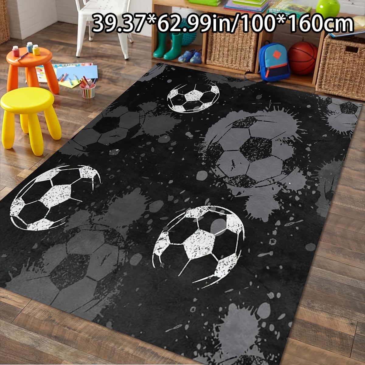 TEMU Soft Velvet   Dot Plastic Backing, Home Decor Football Element Full Coverage - Versatile Style For Living Room Mat, Sofa Mat, Doormat, Bedroom