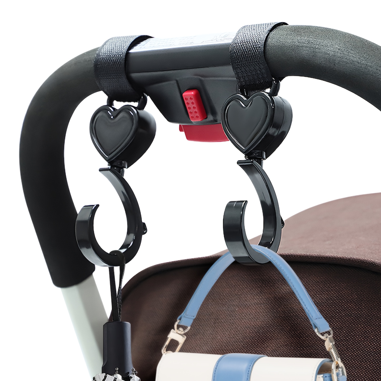 E-shop 2er-Set herzförmige Kinderwagenhaken - Multifunktional, ohne Bohren, 360° Drehung, robuster Taschenhalter, für Shopping und Reisen - ein ideales