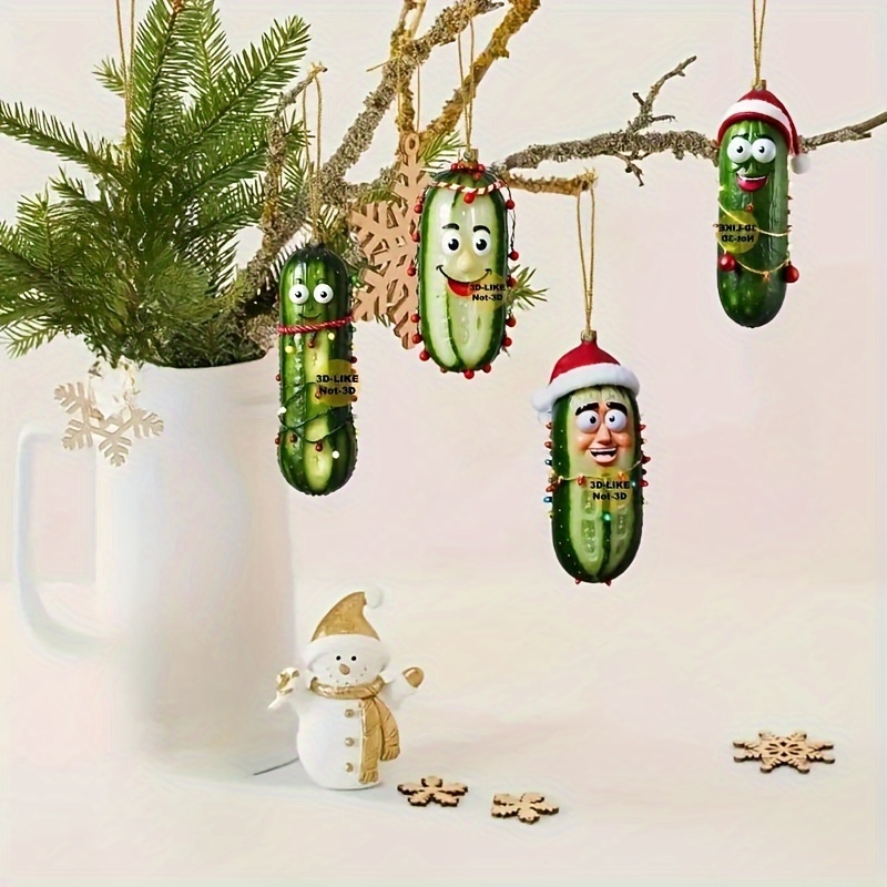 

4-pack Of Acrylic Pickle Ornaments: Christmas Decor - No Battery Required