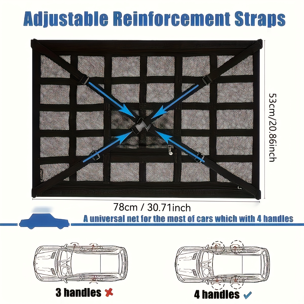 TEMU 1pc Heavy-duty Double-layer Adjustable Car Roof Organizer Net With Zippered Storage Pockets - Space- Ceiling Cargo Net, Secure Cross Straps, Fit