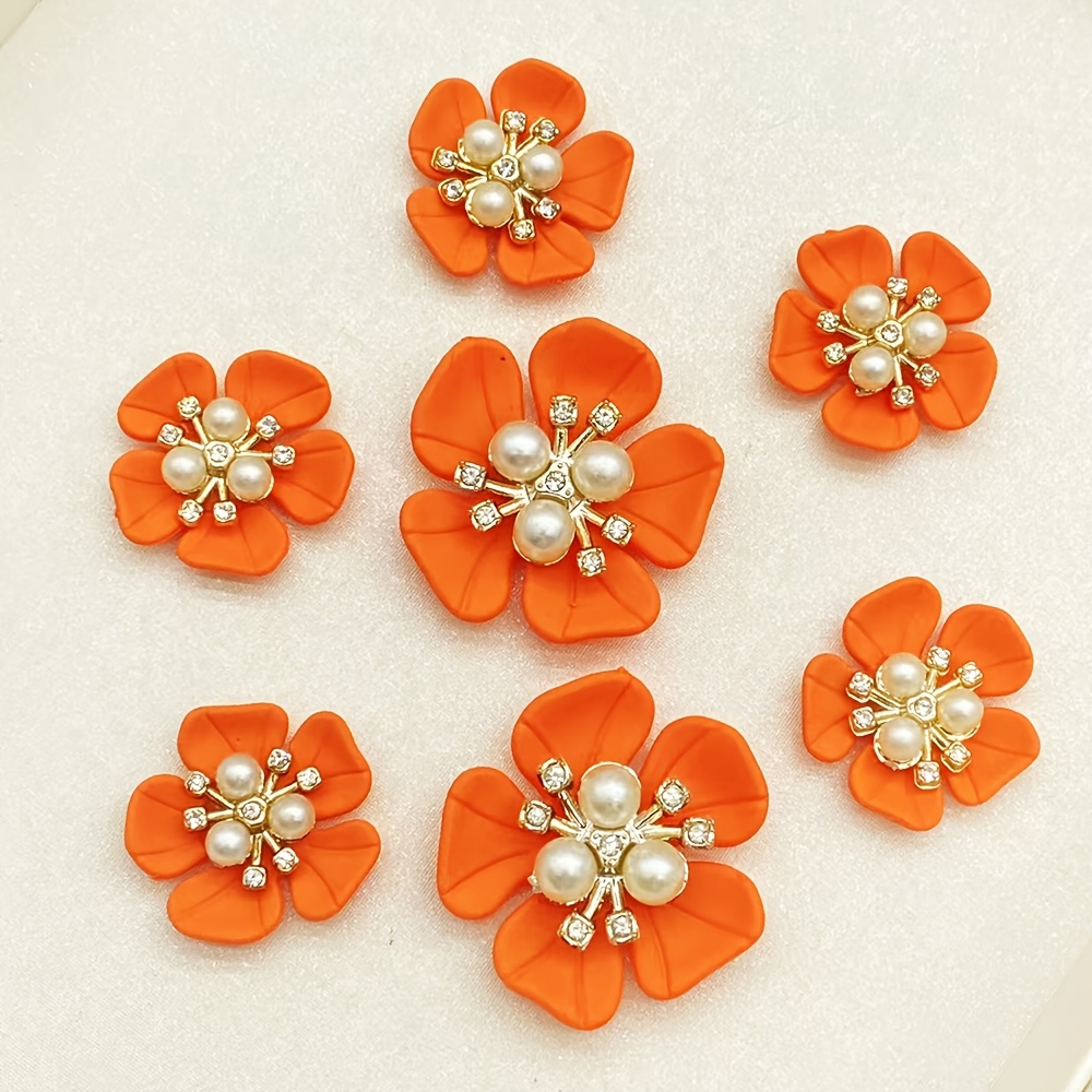 TEMU A Set Of 7 Candy-colored , Featuring Center-set Pearl Rhinestones, Colorful Three-dimensional Fabric Appliqués, And Sew-on Diy Patches. Suitable