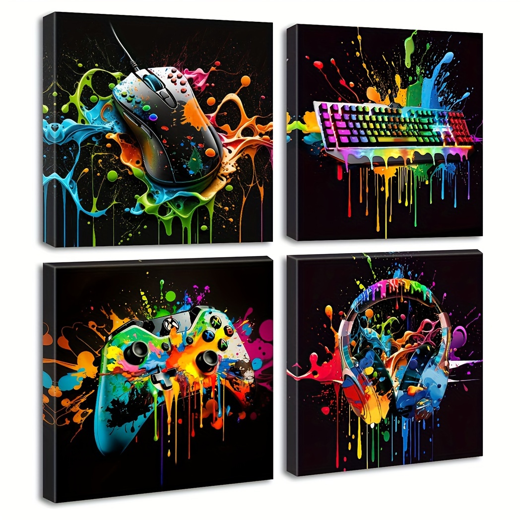 

Gamer's Delight: 12x12in Unframed Canvas Art - Street Graffiti Gamepad & Headset Print For Boys' Bedroom, Playroom, Or Dorm Decor