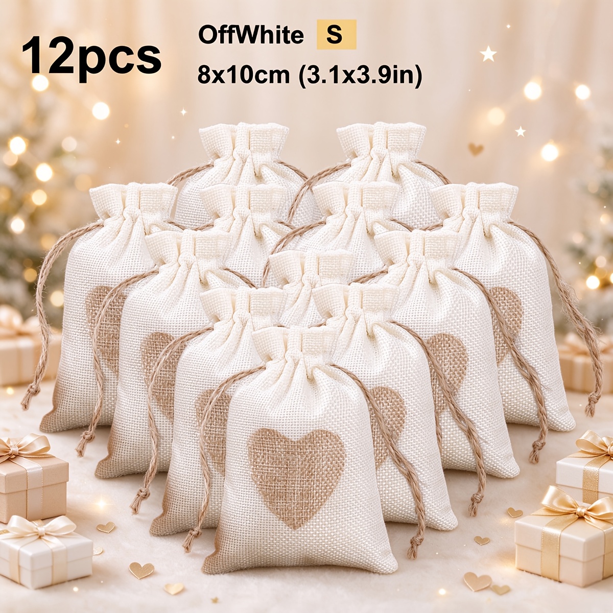 TEMU Bolsas de Regalo con Cordón para Fiestas, Paquete de 12, Bolsas de Lino con Cordón y Diseño de para Regalos Navideños, Bolsas de Almacenamiento