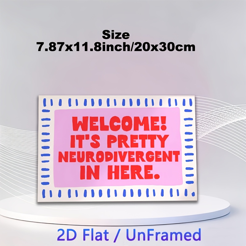 TEMU 2d Flat, 2d Flat 1pc Joy Canvas Prints Poster Frameless, Welcome Pretty Neurodivergent In Here Art Print, Autism Wall Art, Adhd Wall Art, Autism