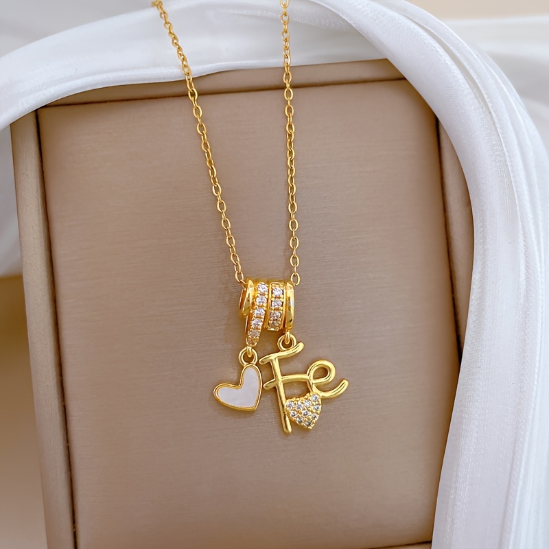TEMU Collier tendance et en acier inoxydable / Pendentif cœur et lettre en acier inoxydable / Convient pour un port et les fêtes / Bijou accessoire