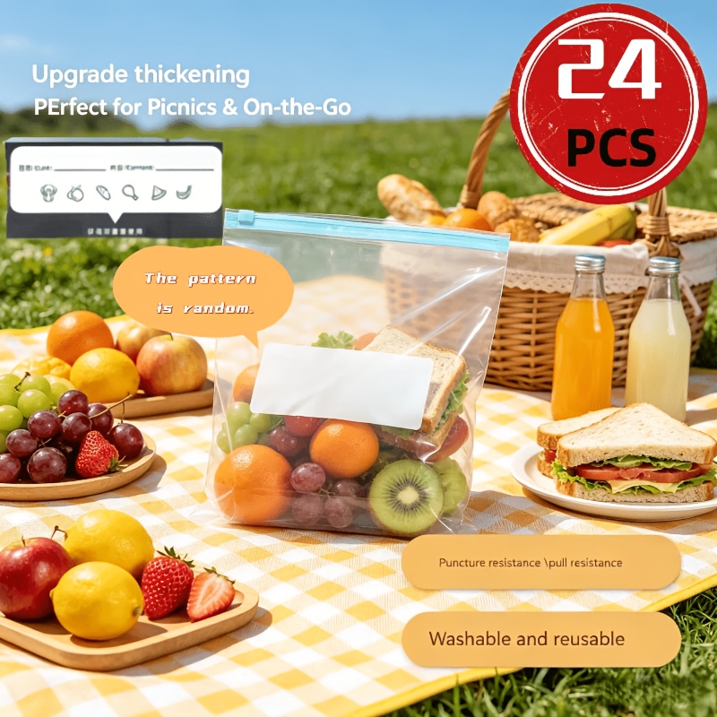 Image of Peejaa 61pcs Large Reusable Zippered Storage Bags/random Patterns/food Classification/refrigerator /kitchen Essential Sealed Bags/food Preservation/suitable For Fruits, Grains, Vegetables, Meat