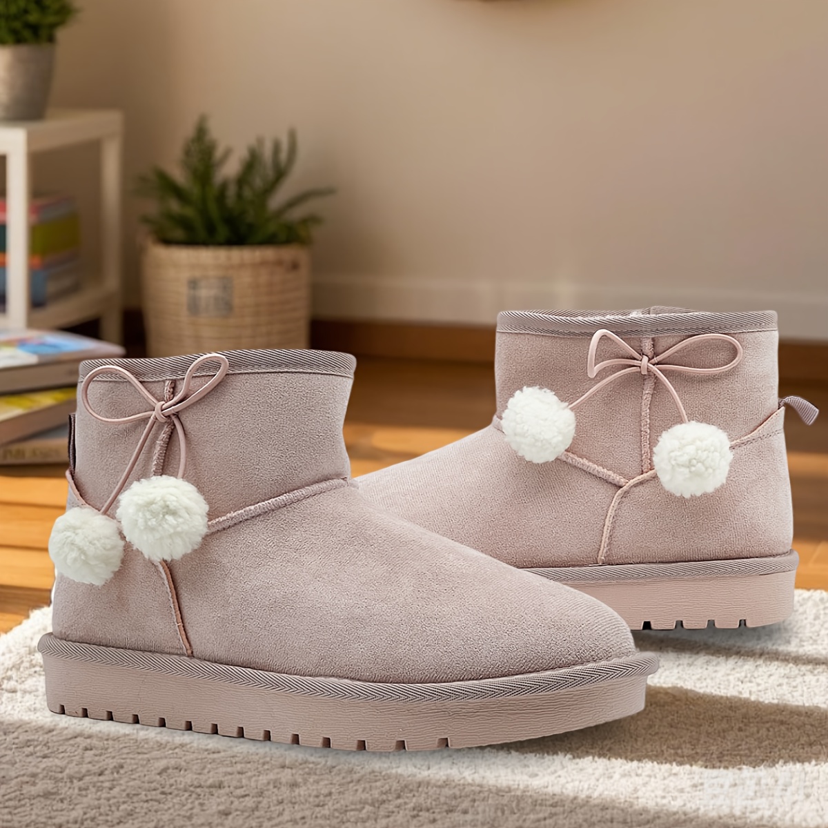 Kids Snow Boots Girls Boys Outdoor Warm Slip On Fur Lining Lightweight  Anti-Slip Winter Shoes