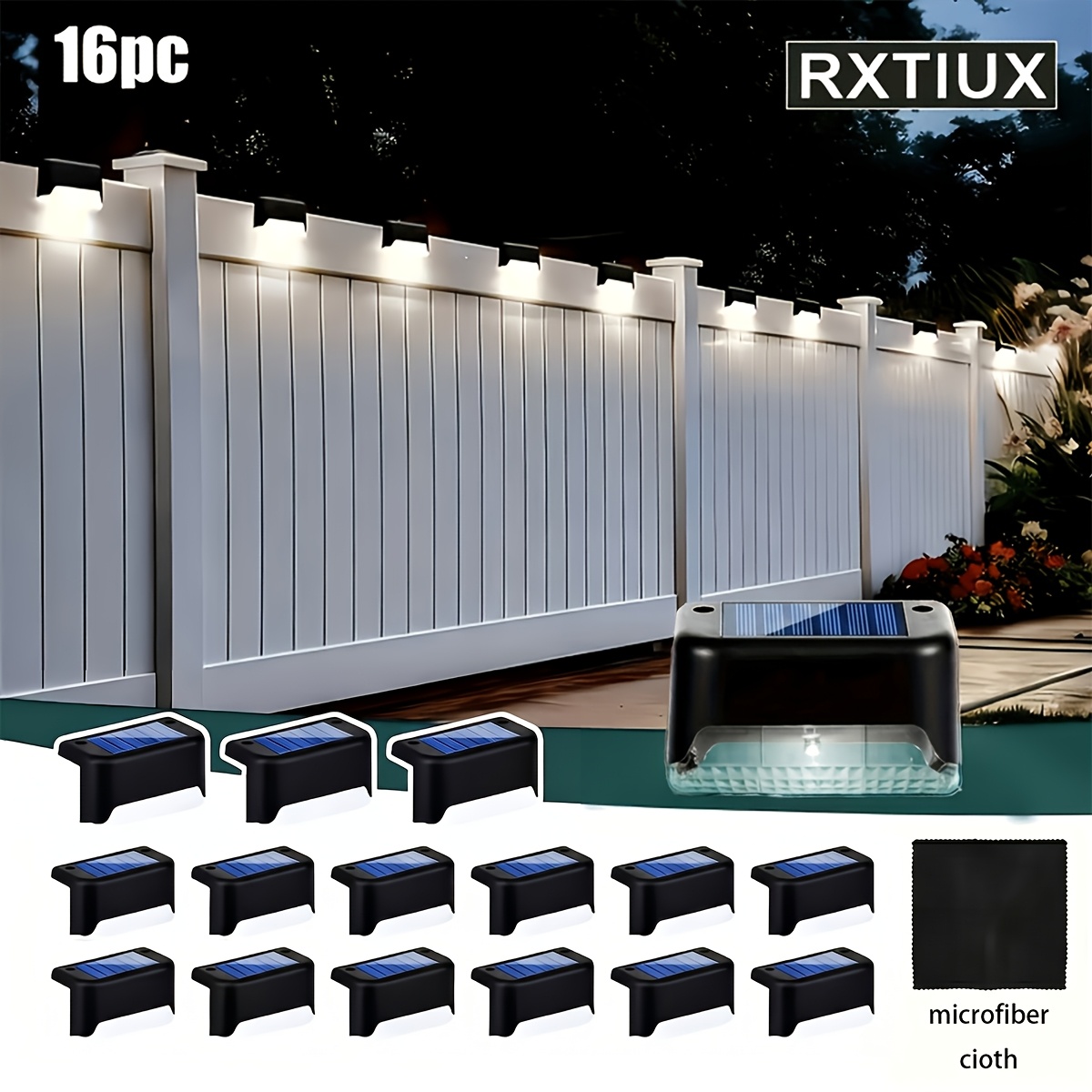 TEMU 16/32-pack Solar Stair Lights, Ip66 Led Step Lights, Auto Light Sensor Switch With 500ma Battery Capacity, Ideal For Courtyards, Decks, Stairs,