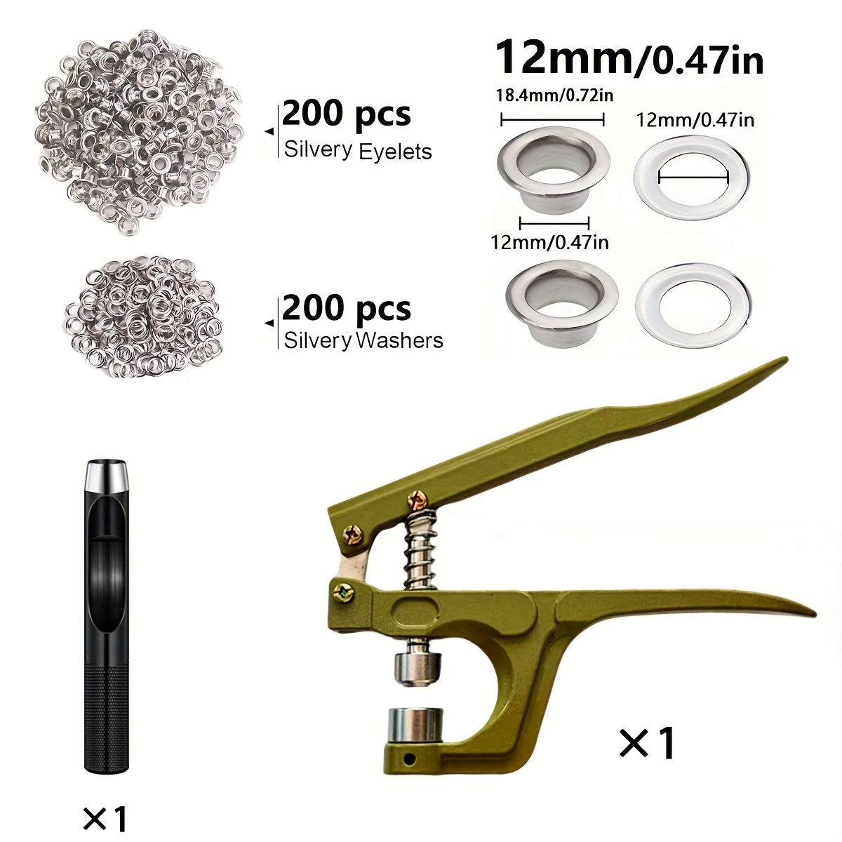 Image of Jewelry Making Pliers Eyelet Punch Kit With 200pcs Grommets For Tarpaulin, Faux Leather & Waterproof , Sewing & Crafting Essentials
