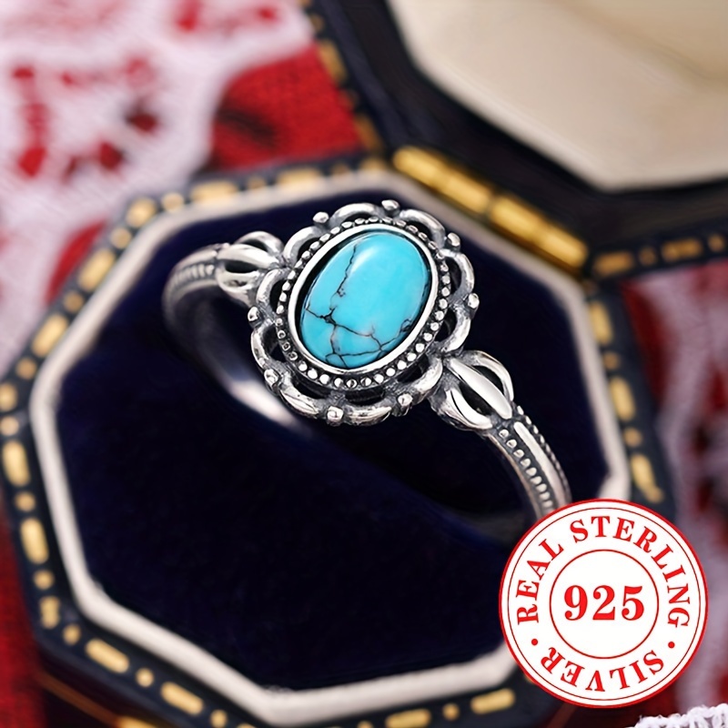 Vintage S925 Sterling Silver Ring with Turquoise
