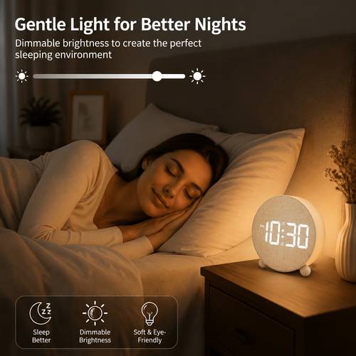 led digital alarm clock with fabric texture dual alarm adjustable brightness time date temperature display silent operation usb battery powered loud alarm 12 24h display smart bedside clock for bedroom office living room desk